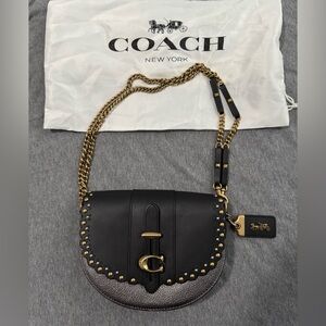 Coach Saddle 20 with Scallop Rivets Black and Gold Crossbody and Shoulder Bag